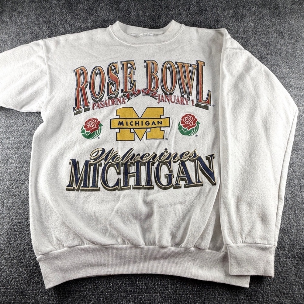 Vintage 1992 Rose Bowl Michigan Wolverines Tultex Sweatshirt White XL USA Made